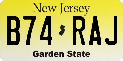 NJ license plate B74RAJ