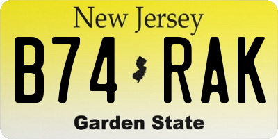 NJ license plate B74RAK