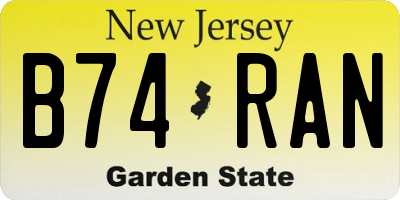 NJ license plate B74RAN