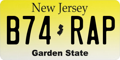 NJ license plate B74RAP