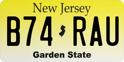 NJ license plate B74RAU