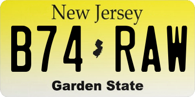 NJ license plate B74RAW