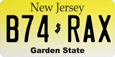 NJ license plate B74RAX