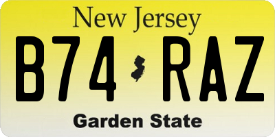 NJ license plate B74RAZ