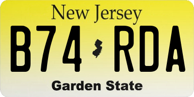 NJ license plate B74RDA