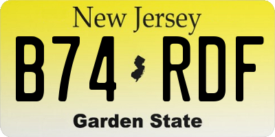 NJ license plate B74RDF