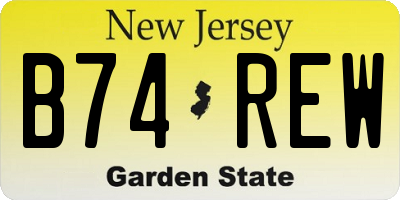 NJ license plate B74REW