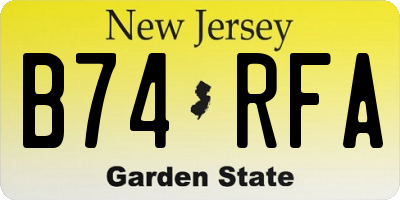 NJ license plate B74RFA