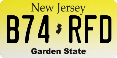 NJ license plate B74RFD