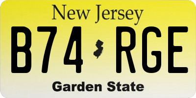 NJ license plate B74RGE