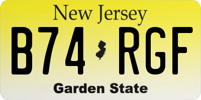 NJ license plate B74RGF
