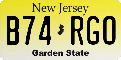 NJ license plate B74RGO