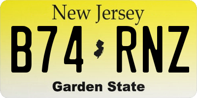 NJ license plate B74RNZ