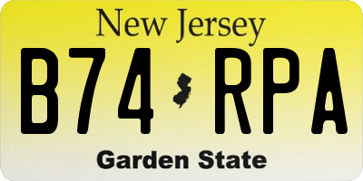 NJ license plate B74RPA