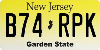 NJ license plate B74RPK