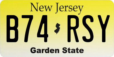 NJ license plate B74RSY