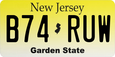 NJ license plate B74RUW