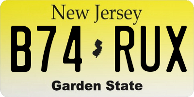NJ license plate B74RUX