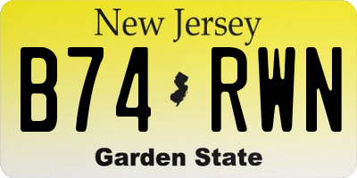 NJ license plate B74RWN