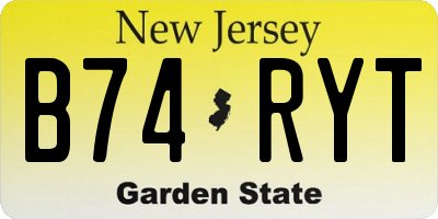NJ license plate B74RYT