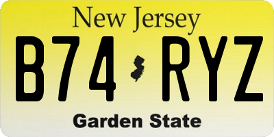 NJ license plate B74RYZ