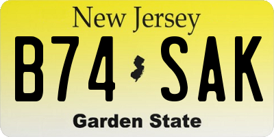 NJ license plate B74SAK