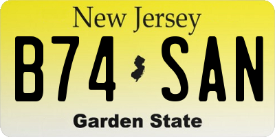 NJ license plate B74SAN