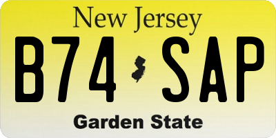 NJ license plate B74SAP