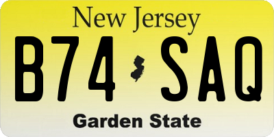 NJ license plate B74SAQ