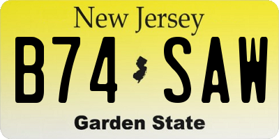 NJ license plate B74SAW