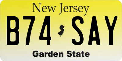 NJ license plate B74SAY