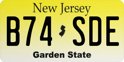 NJ license plate B74SDE