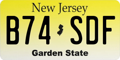 NJ license plate B74SDF