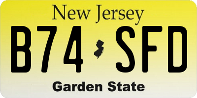 NJ license plate B74SFD