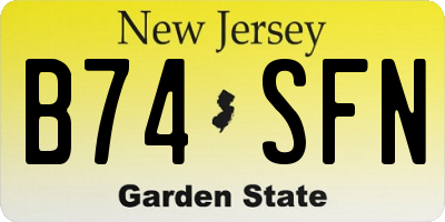 NJ license plate B74SFN
