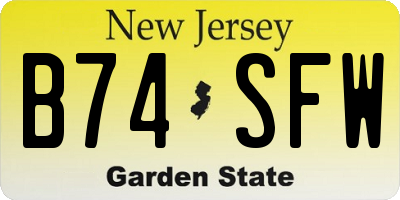 NJ license plate B74SFW