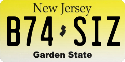 NJ license plate B74SIZ