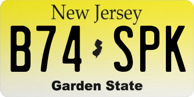 NJ license plate B74SPK