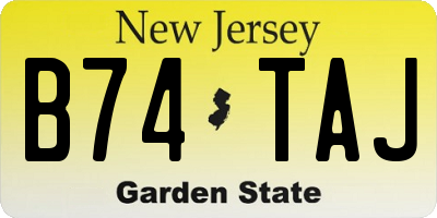 NJ license plate B74TAJ