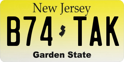 NJ license plate B74TAK