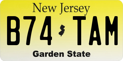 NJ license plate B74TAM