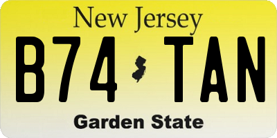 NJ license plate B74TAN