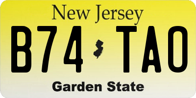 NJ license plate B74TAO