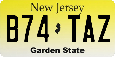 NJ license plate B74TAZ