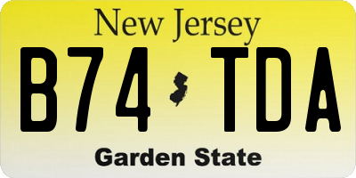 NJ license plate B74TDA
