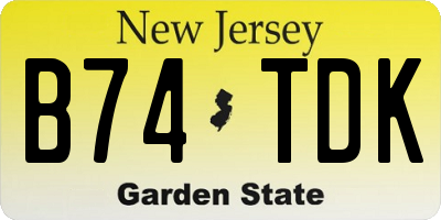 NJ license plate B74TDK