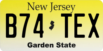NJ license plate B74TEX