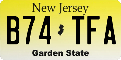 NJ license plate B74TFA