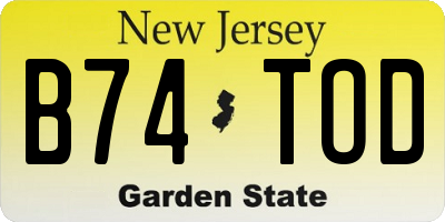 NJ license plate B74TOD