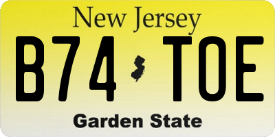 NJ license plate B74TOE